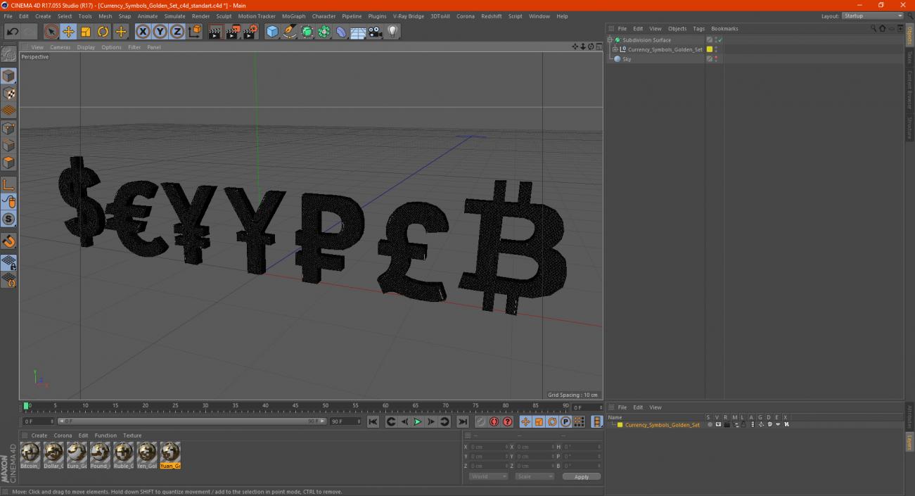 Currency Symbols Golden Set 3D