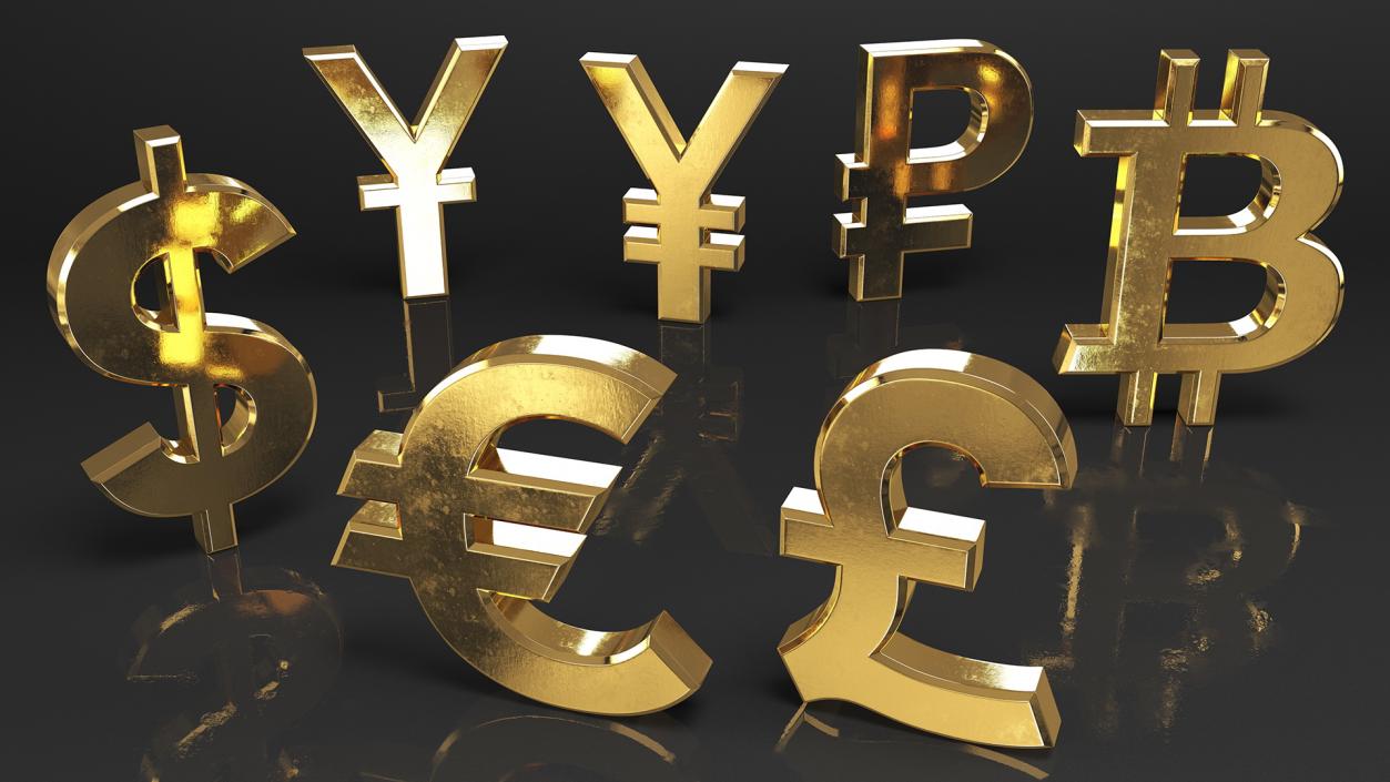 Currency Symbols Golden Set 3D