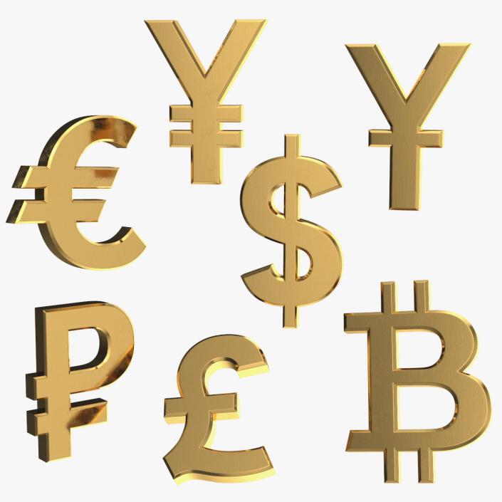 Currency Symbols Golden Set 3D