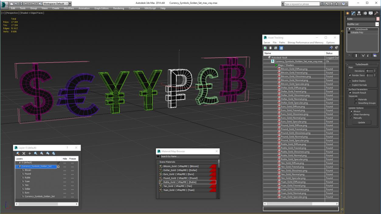 Currency Symbols Golden Set 3D