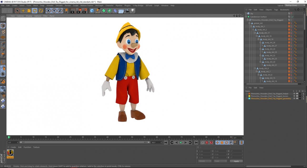 3D Pinocchio Wooden Doll Toy Rigged for Cinema 4D