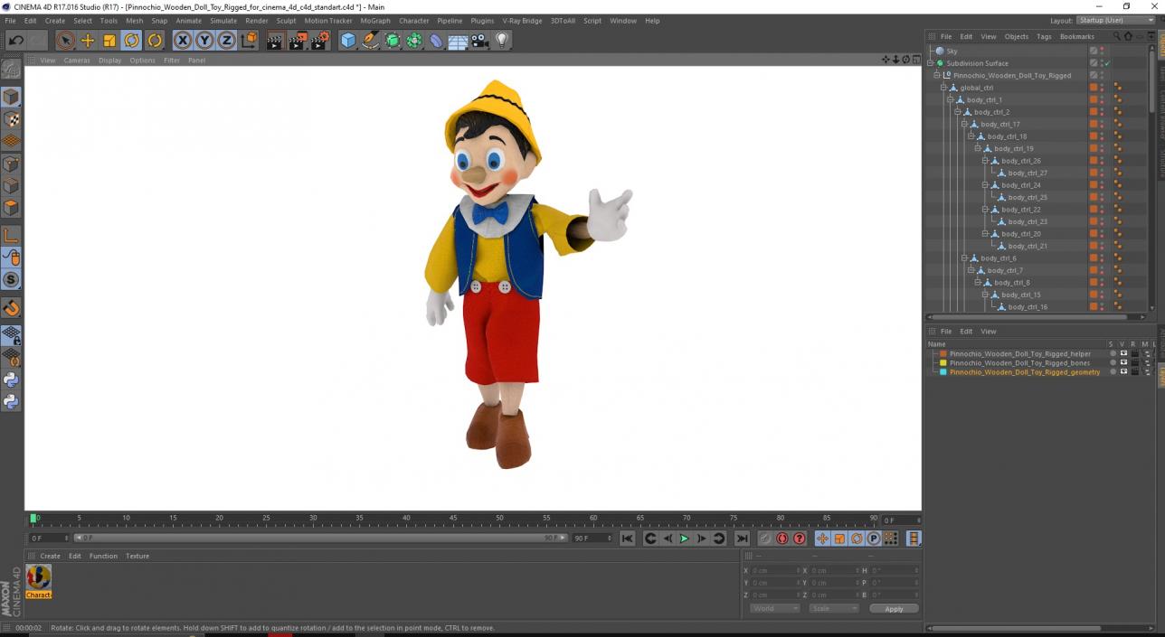 3D Pinocchio Wooden Doll Toy Rigged for Cinema 4D