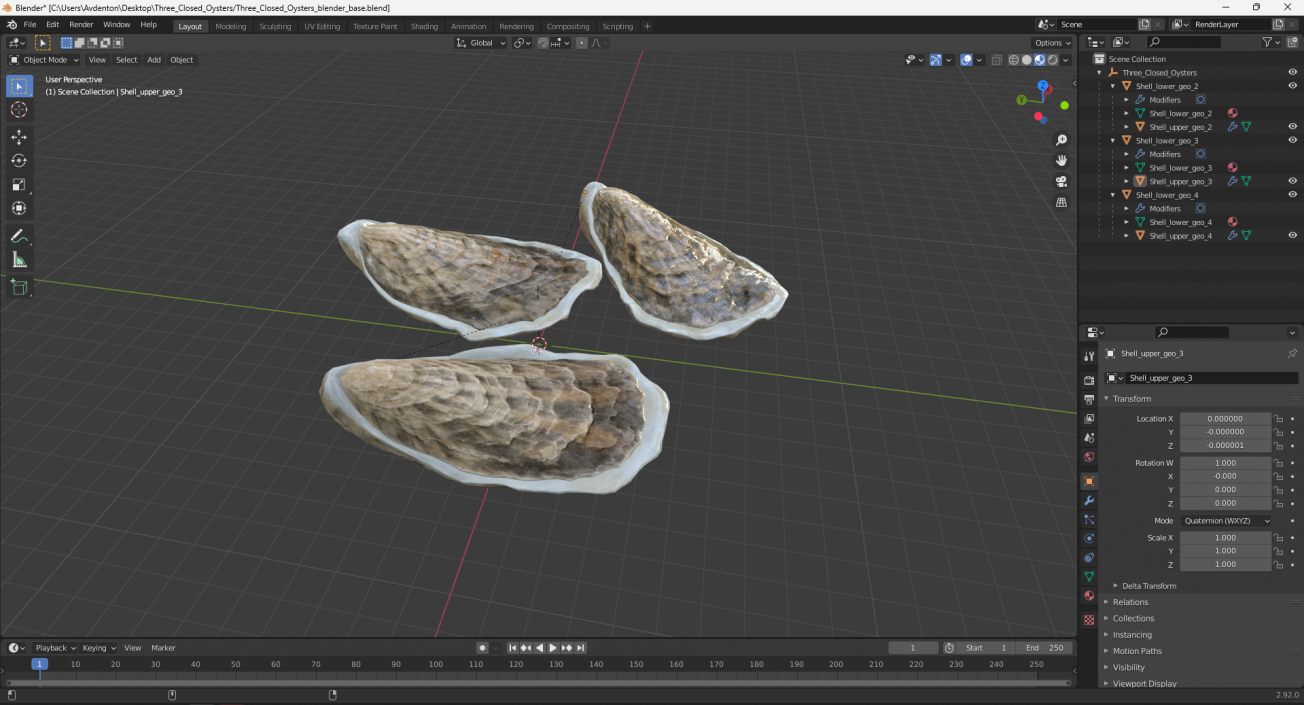 3D model Three Closed Oysters