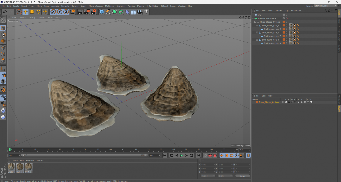 3D model Three Closed Oysters