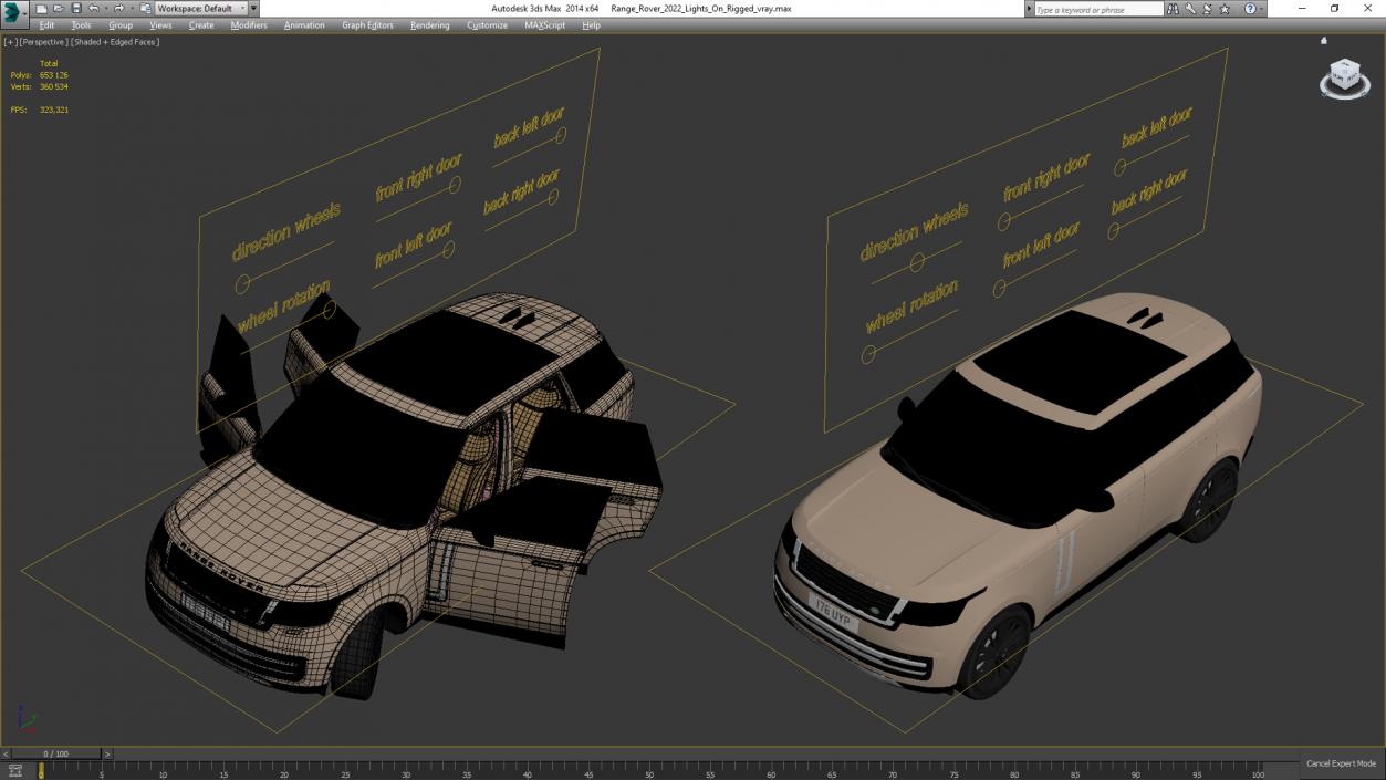 3D Range Rover 2022 Lights On Rigged model