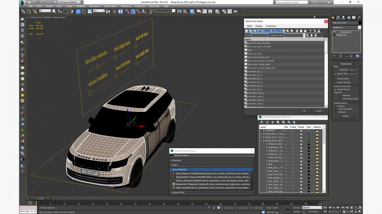 3D Range Rover 2022 Lights On Rigged model