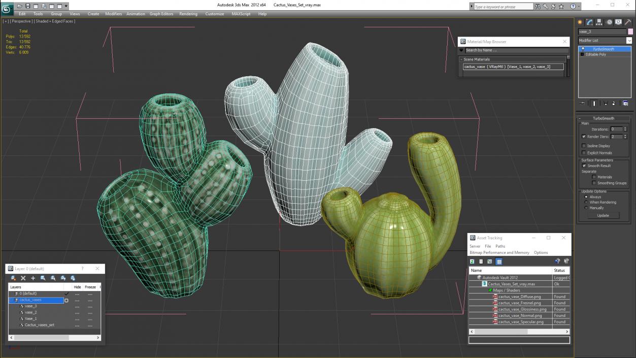 3D Cactus Vases Set