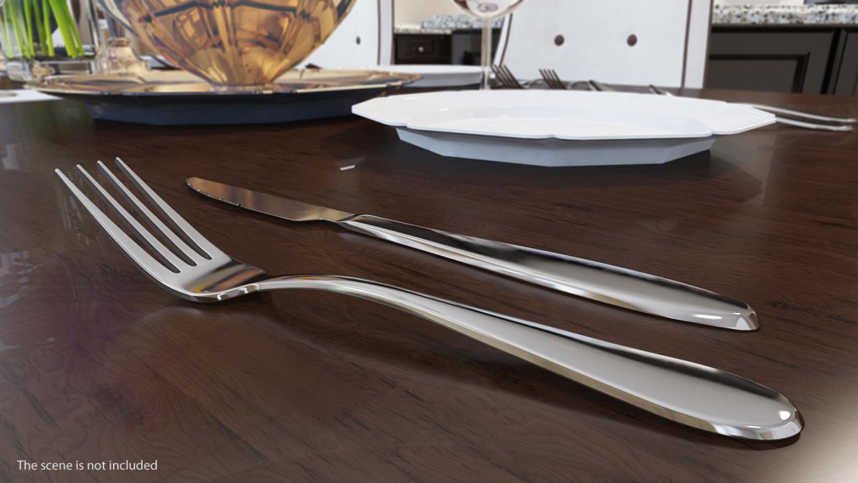 3D Silver Dessert Fork 2