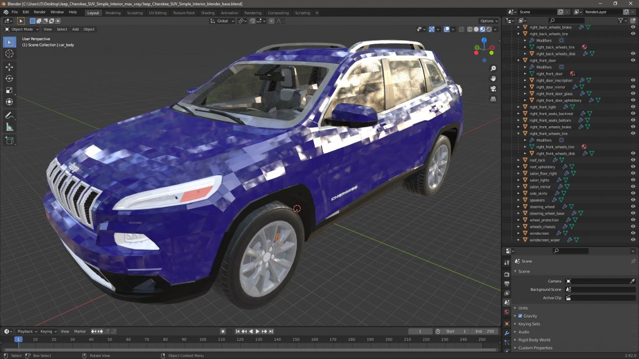 3D Jeep Cherokee SUV Simple Interior model