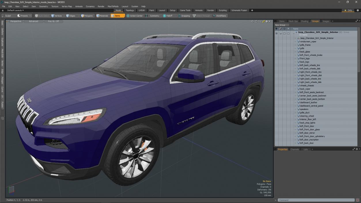 3D Jeep Cherokee SUV Simple Interior model