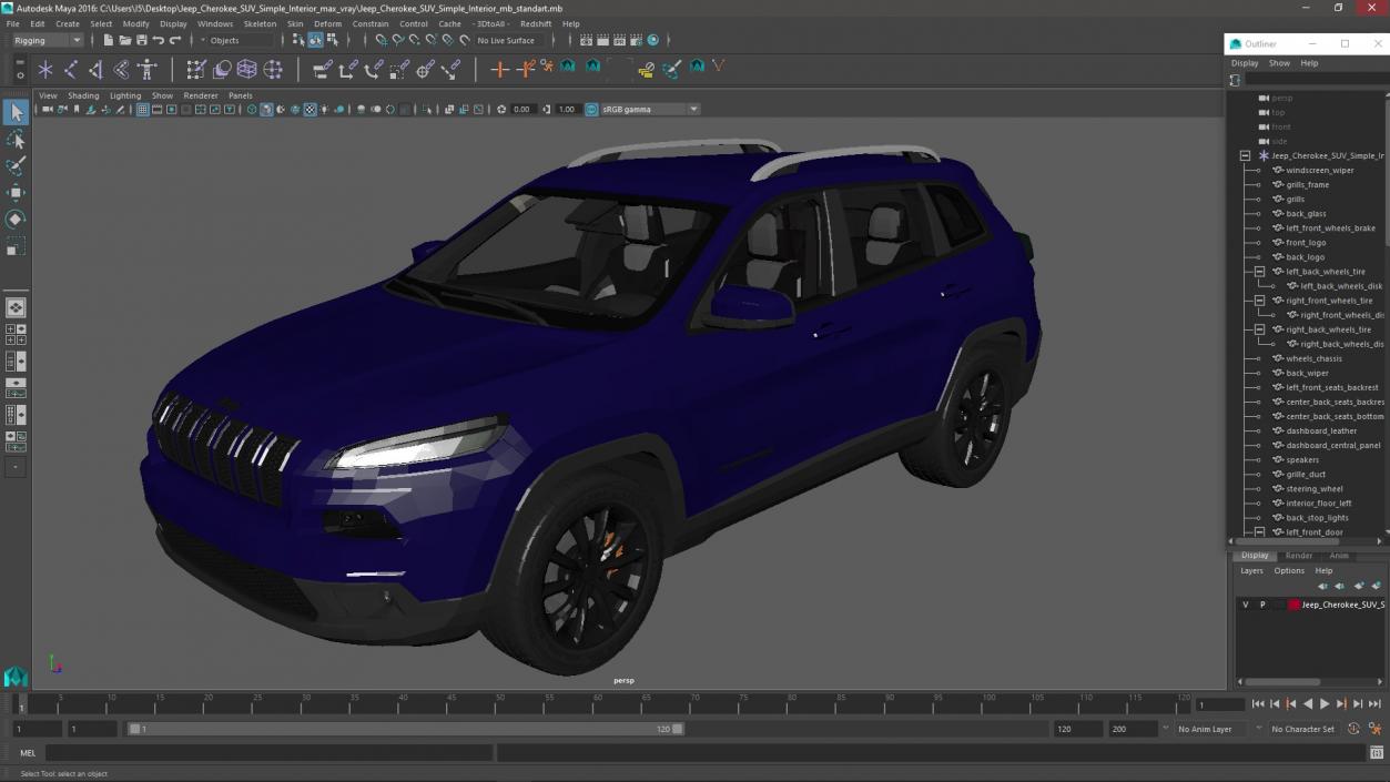 3D Jeep Cherokee SUV Simple Interior model