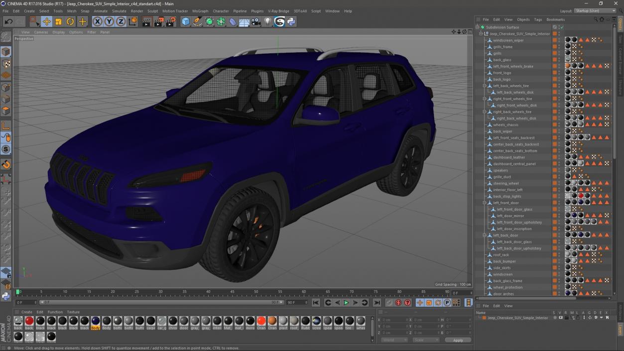 3D Jeep Cherokee SUV Simple Interior model