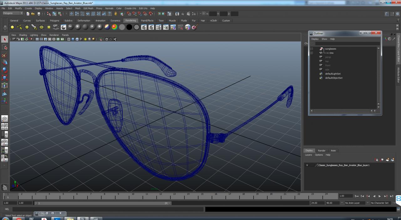 Classic Sunglasses Ray Ban Aviator Blue 3D model