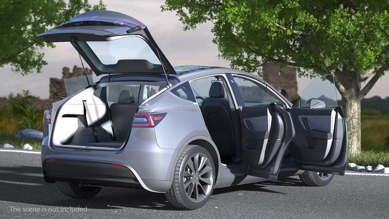 3D Tesla Model Y Silver Rigged for Cinema model