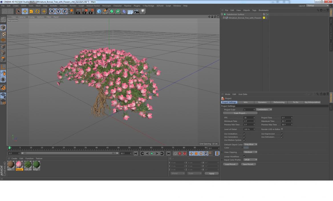 Miniature Bonsai Tree with Flowers 3D model