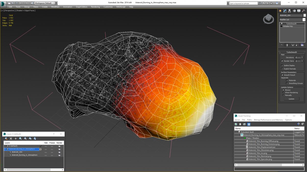 3D model Asteroid Burning in Atmosphere