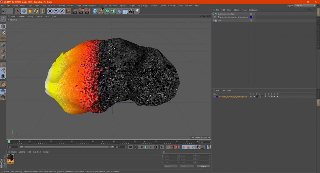 3D model Asteroid Burning in Atmosphere