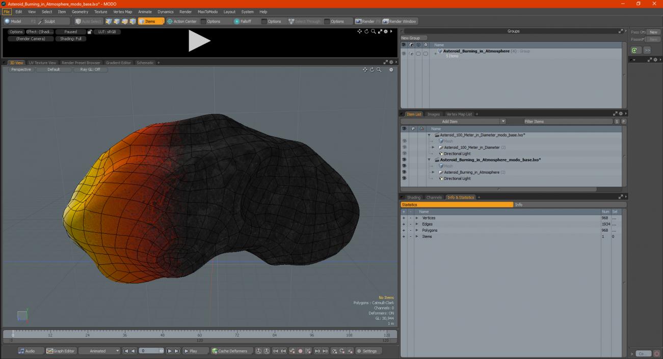 3D model Asteroid Burning in Atmosphere