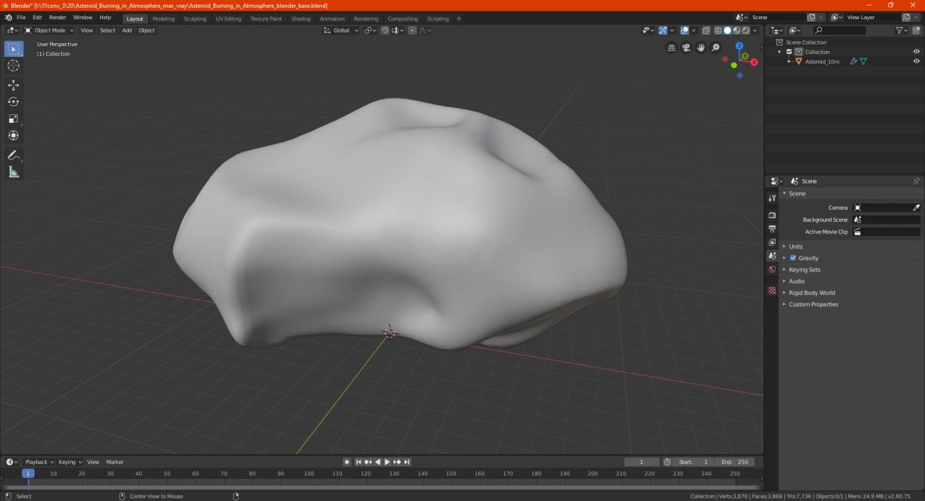 3D model Asteroid Burning in Atmosphere