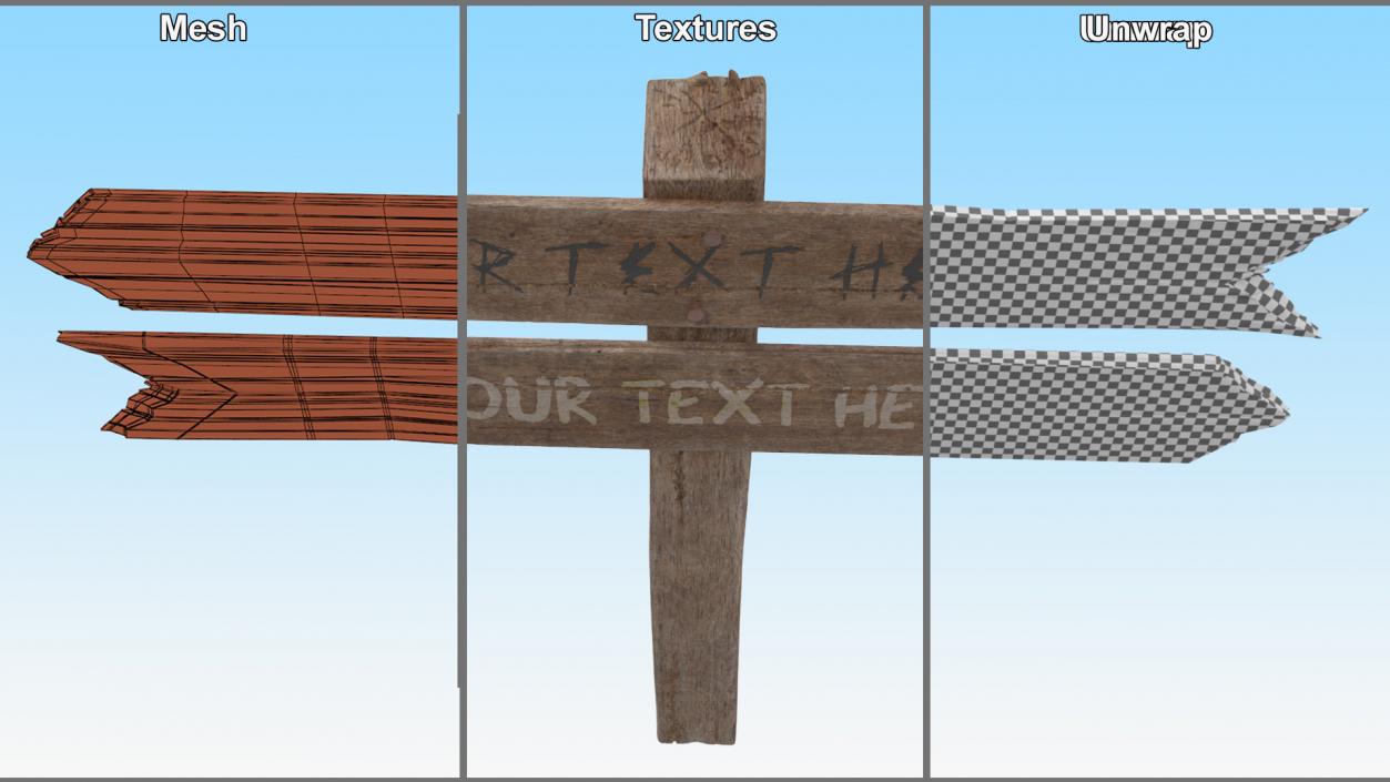 3D model Aged Wooden Pointer Road Signpost Mockup