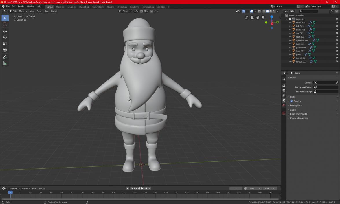 3D Cartoon Santa Claus A-pose