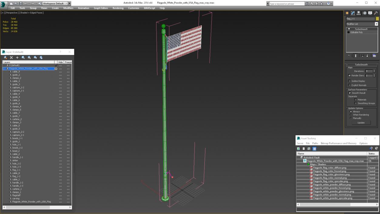 3D model Flagpole White Powder with USA Flag