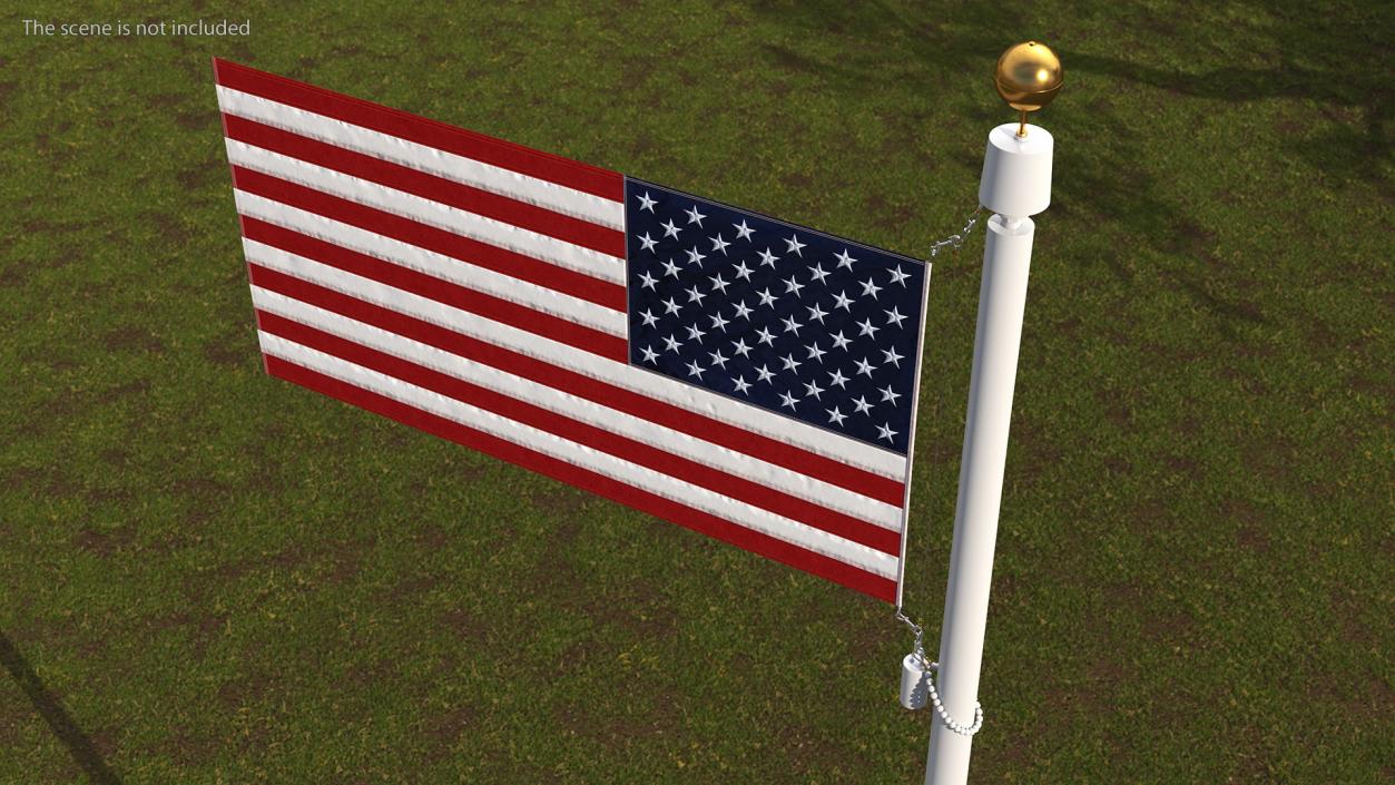 3D model Flagpole White Powder with USA Flag