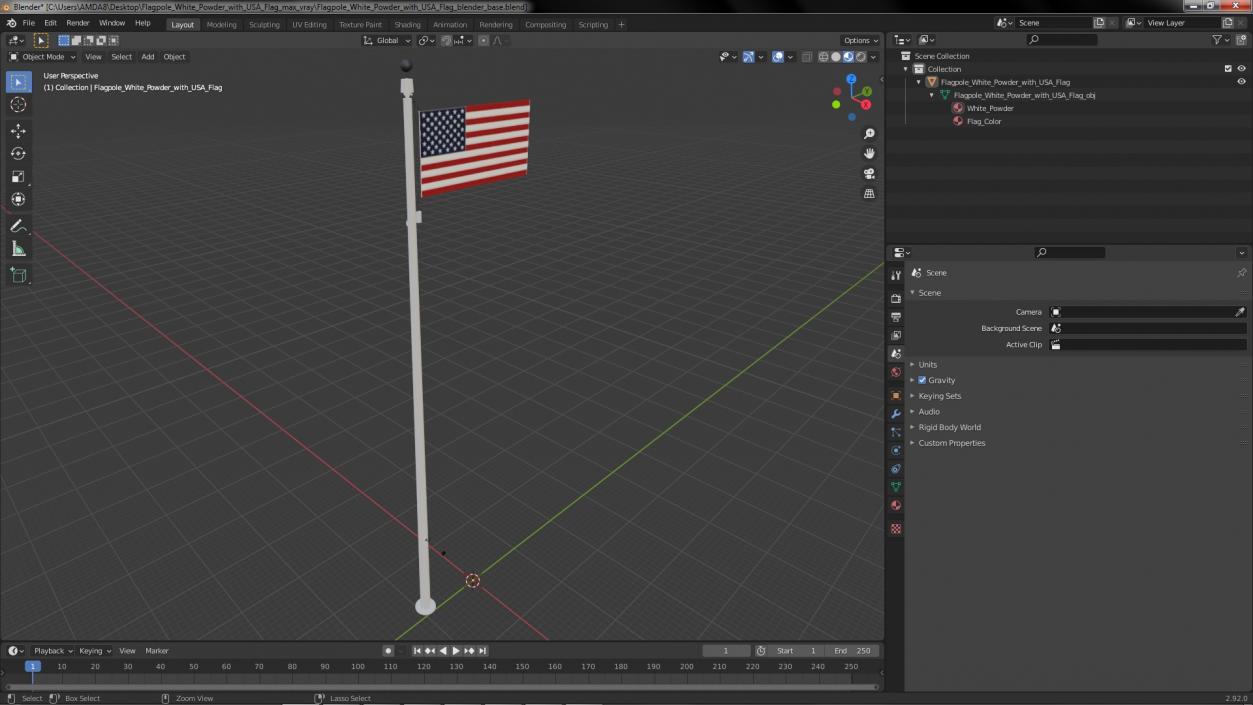 3D model Flagpole White Powder with USA Flag