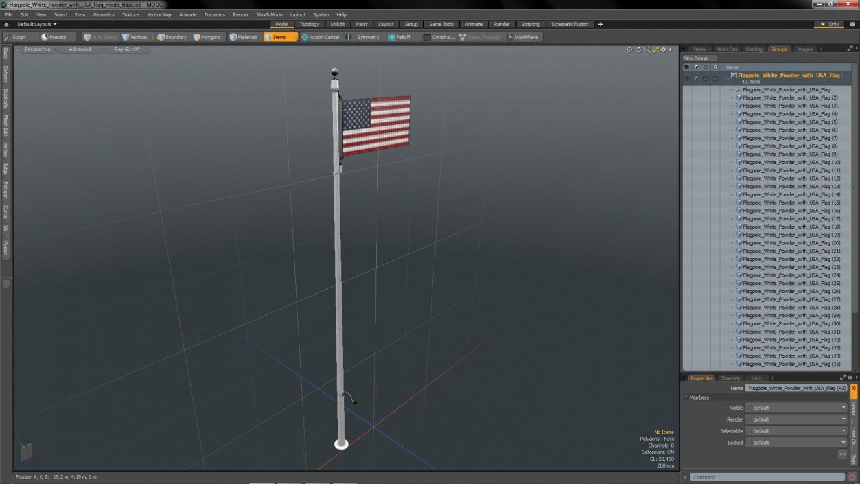 3D model Flagpole White Powder with USA Flag