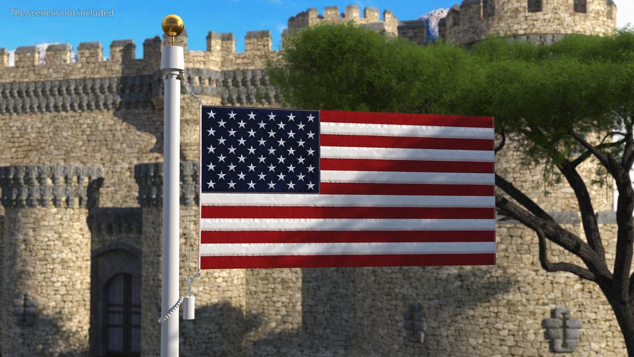 3D model Flagpole White Powder with USA Flag