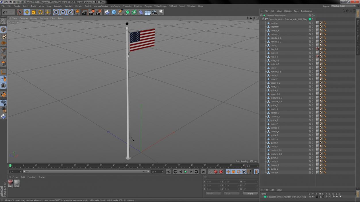 3D model Flagpole White Powder with USA Flag