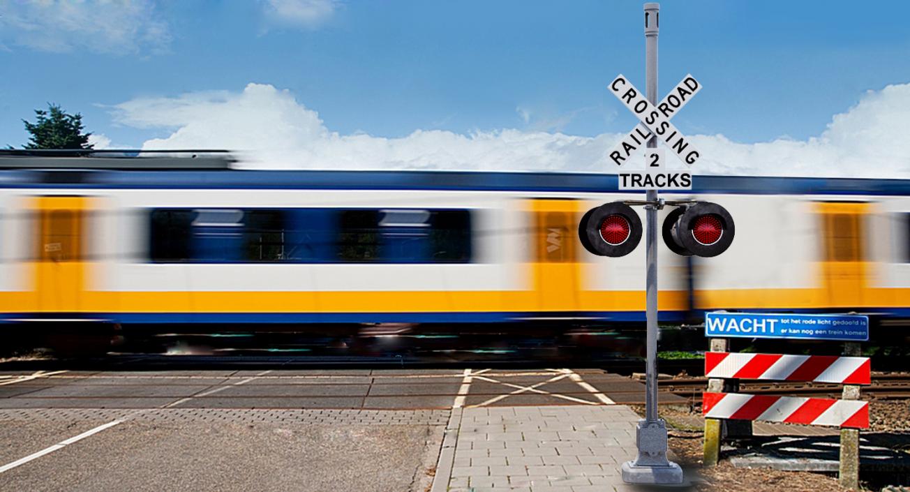 Railroad Crossing Ahead Sign and Signal 3D model