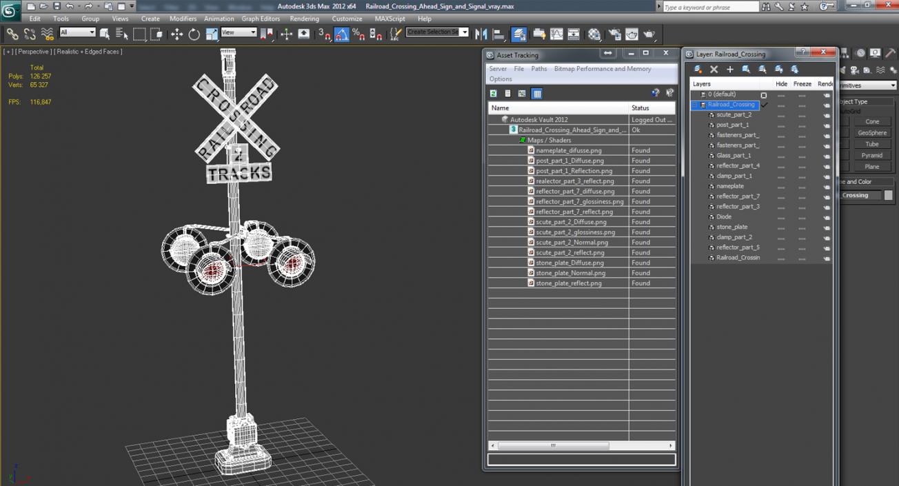 Railroad Crossing Ahead Sign and Signal 3D model