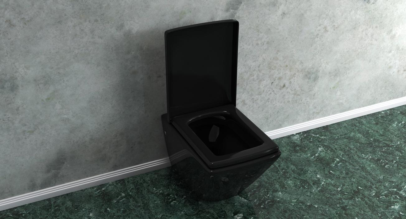 Back To Wall Modern Toilet Black 3D