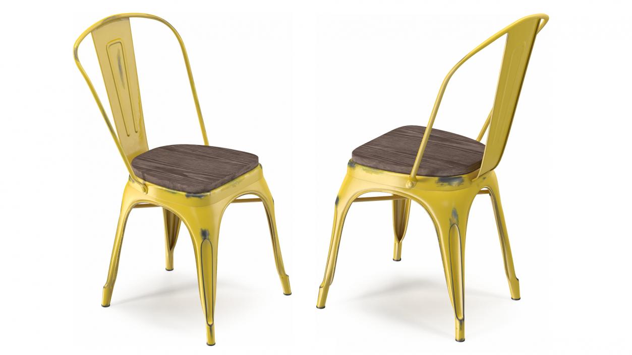 Yellow Stackable Chair Wooden Seat 3D model