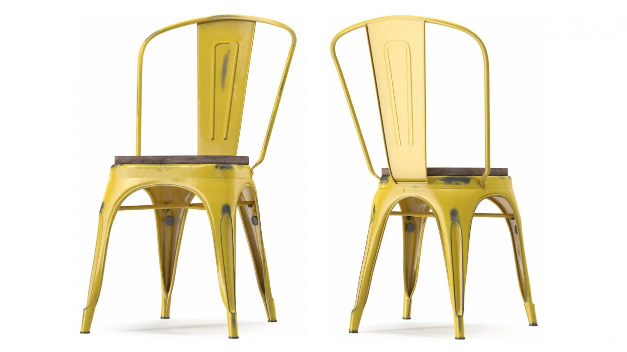 Yellow Stackable Chair Wooden Seat 3D model