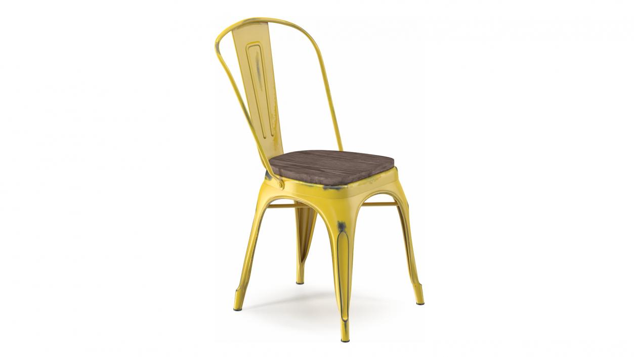 Yellow Stackable Chair Wooden Seat 3D model