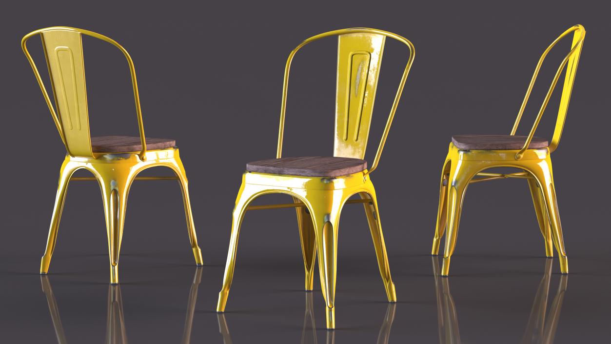 Yellow Stackable Chair Wooden Seat 3D model