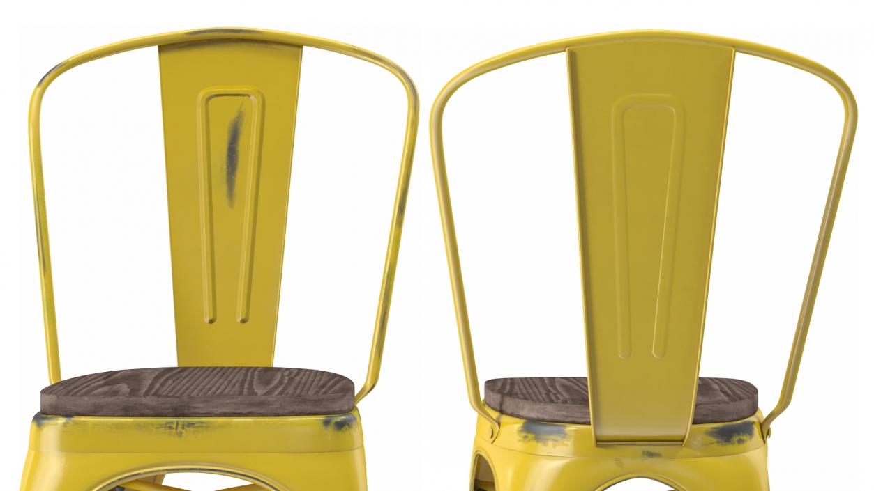 Yellow Stackable Chair Wooden Seat 3D model