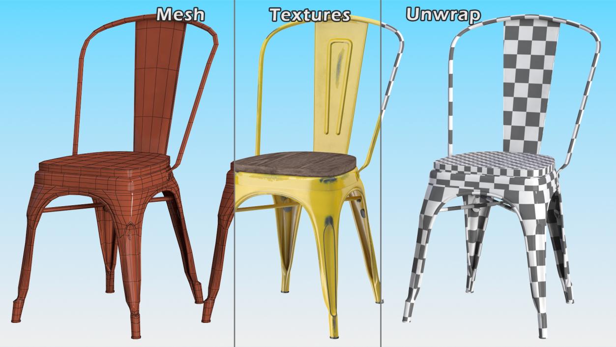 Yellow Stackable Chair Wooden Seat 3D model