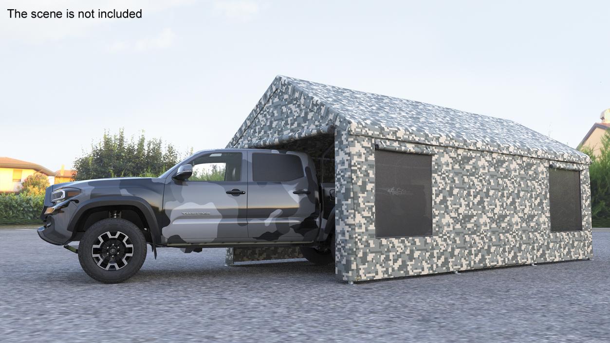 3D Military Camouflage Tent Shelter with Toyota Tacoma Pickup model