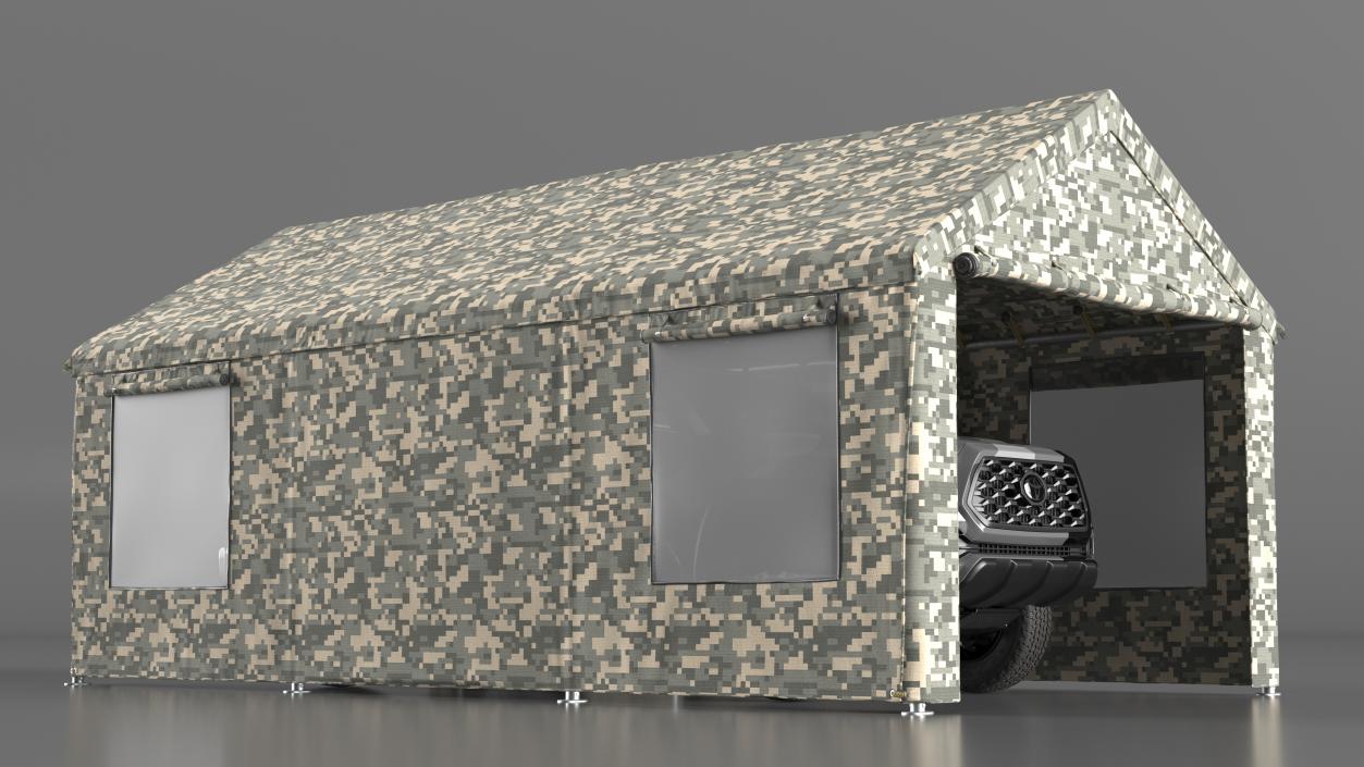 3D Military Camouflage Tent Shelter with Toyota Tacoma Pickup model