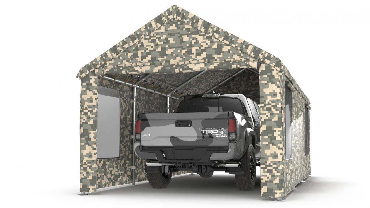 3D Military Camouflage Tent Shelter with Toyota Tacoma Pickup model