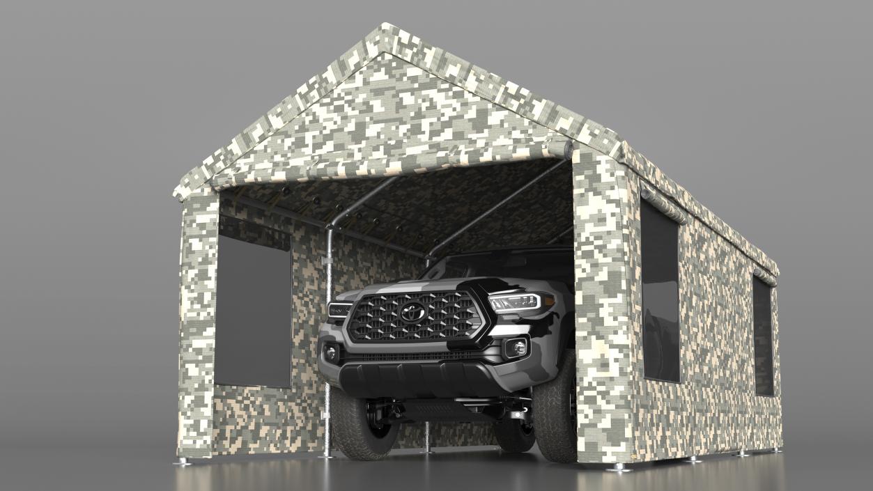 3D Military Camouflage Tent Shelter with Toyota Tacoma Pickup model