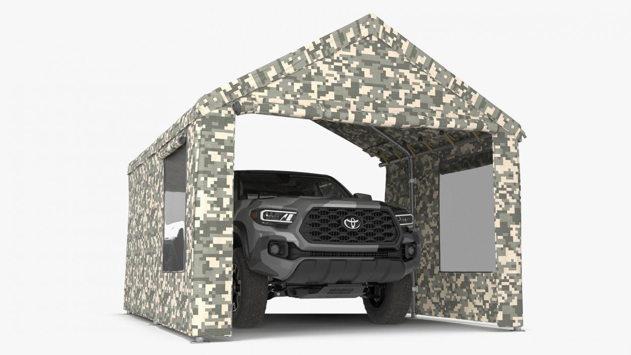 3D Military Camouflage Tent Shelter with Toyota Tacoma Pickup model