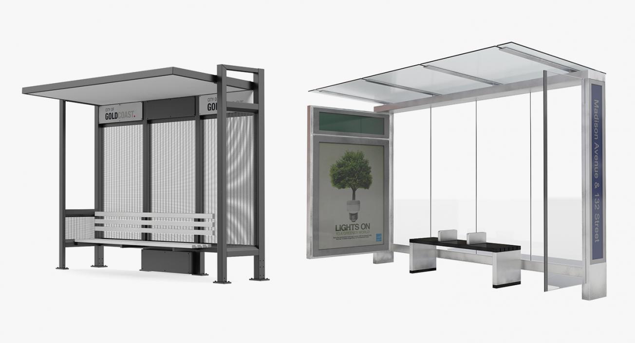 3D model Bus Stops Collection