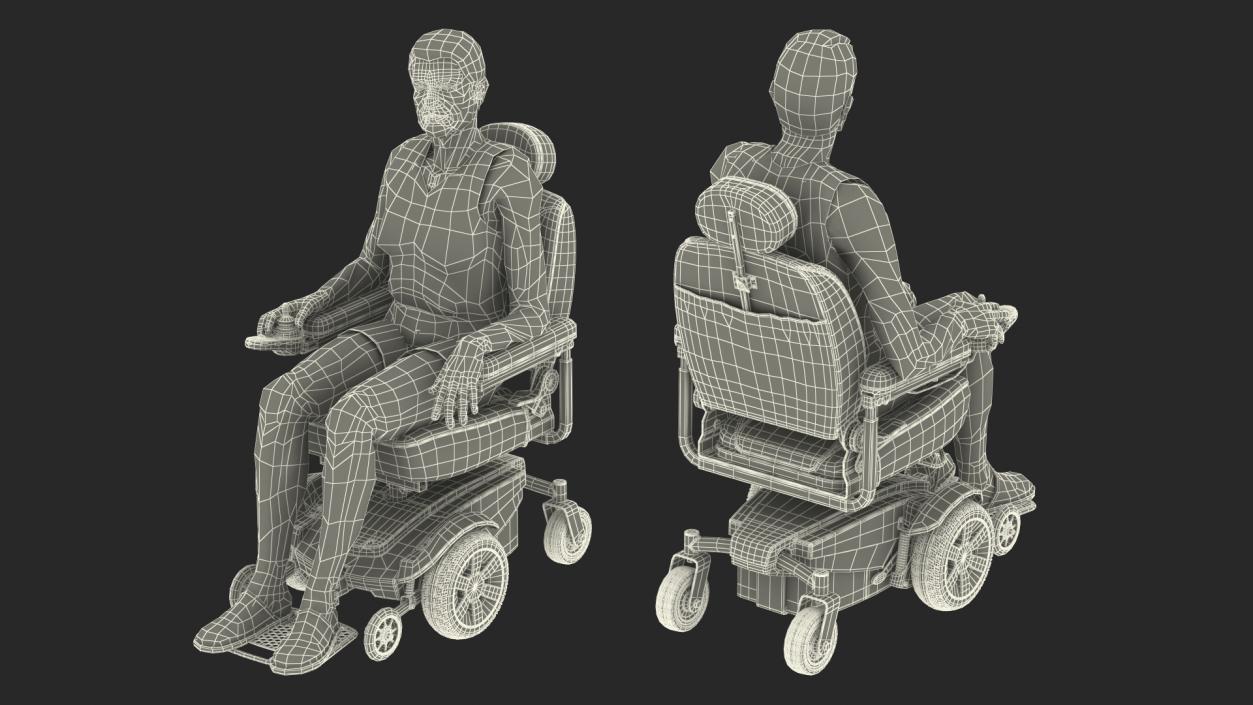 Patient with Jazzy Select Wheelchair Rigged for Maya 3D