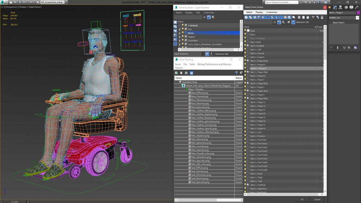 Patient with Jazzy Select Wheelchair Rigged for Cinema 4D 3D