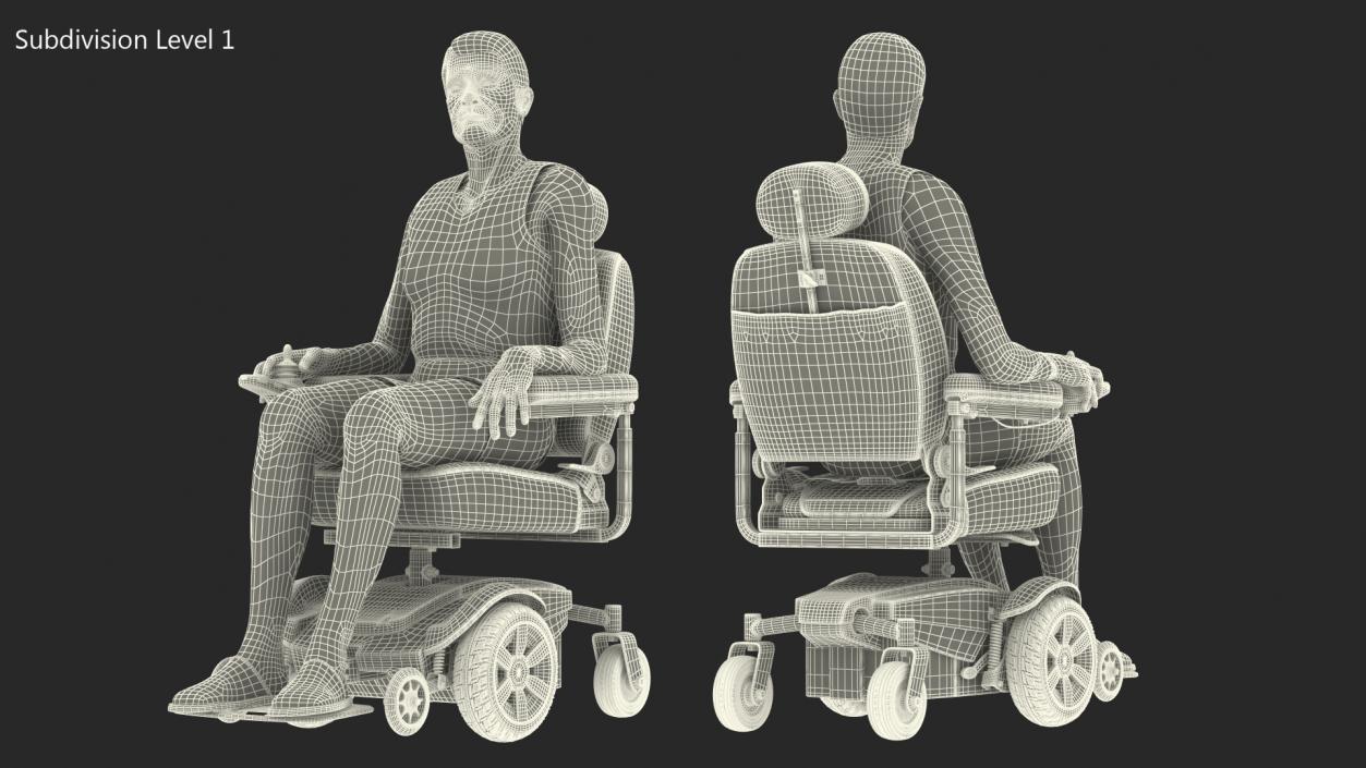 Patient with Jazzy Select Wheelchair Rigged for Cinema 4D 3D