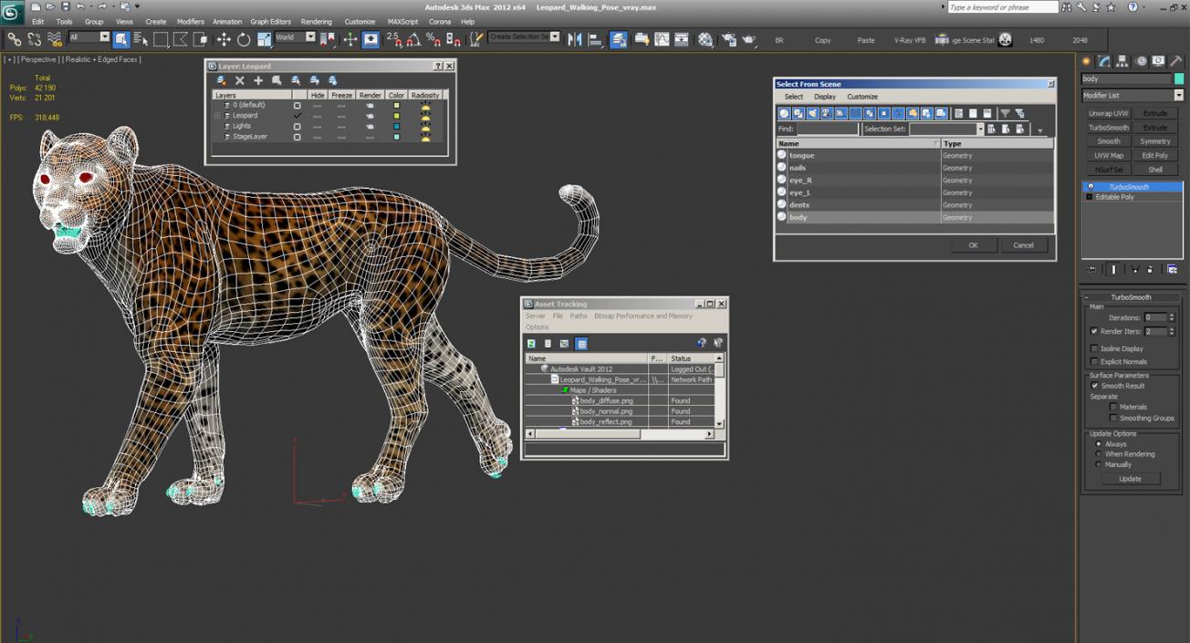 3D model Leopard Walking Pose